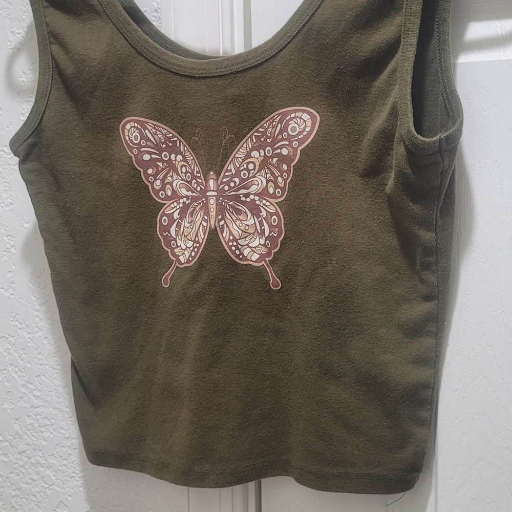 Olive Butterfly Graphic Crop Top